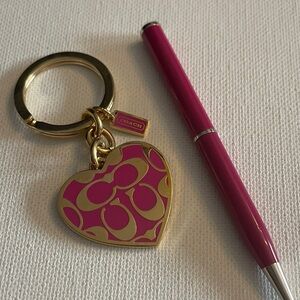 Coach Gold and Pink Heart Key Holder and Pink Coach Pen